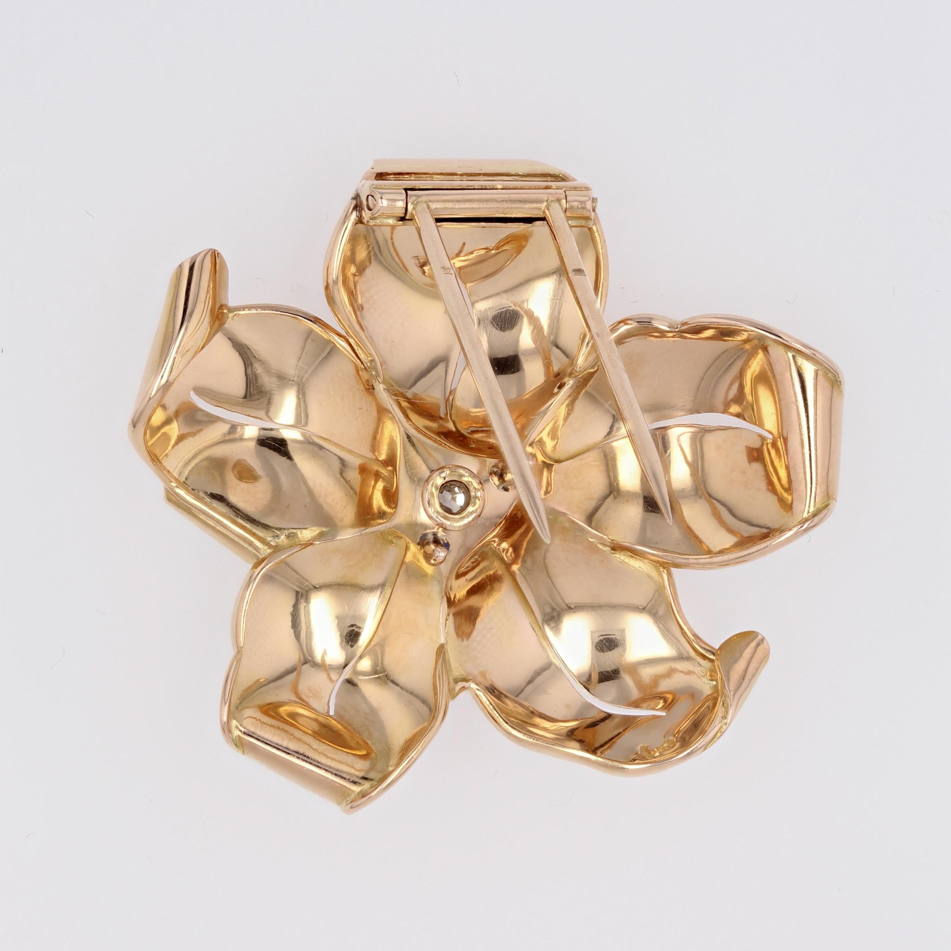 Broche à clip rétro en or rose 18 carats, rubis et diamant des années 1950 en vente 7