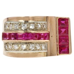 Anello francese anni
50 con rubino e diamanti in oro rosa 18 kt.