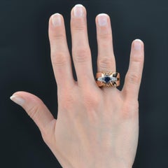 French, 1950s, Sapphire Diamond 18 Karat Yellow Gold Platinum Domed Tank Ring