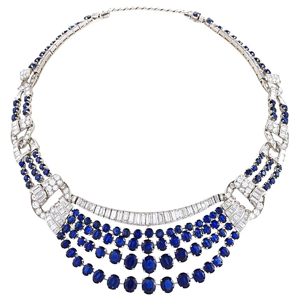 Sapphire and Diamond Draped Necklace  For Sale