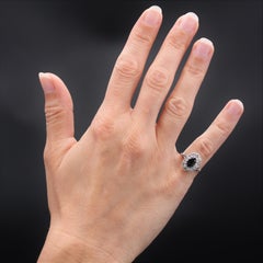 French 1950s Sapphire Diamonds 18 Karat White Gold Pompadour Ring