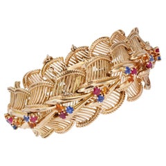 French, 1950s Sapphires Rubies Citrines 18 Karat Rose Gold Bracelet