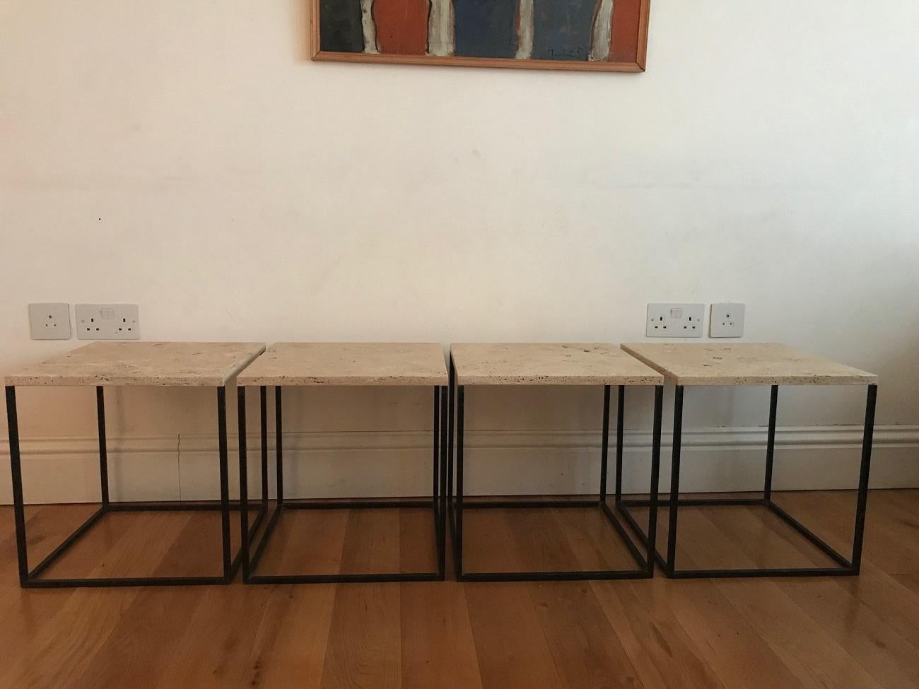 French 1950s Set of Metal and Travertine Tables For Sale 5