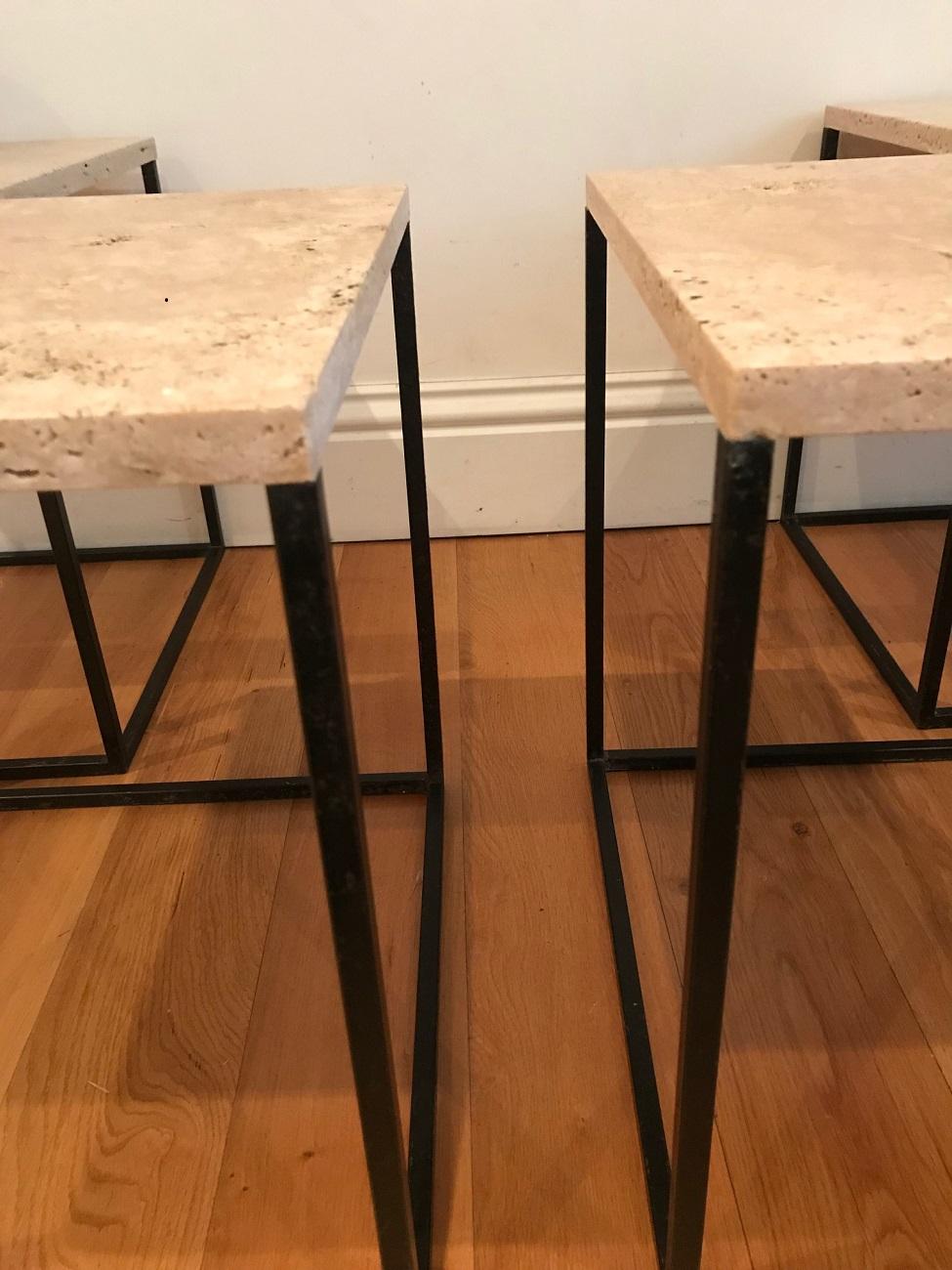 French 1950s Set of Metal and Travertine Tables For Sale 8
