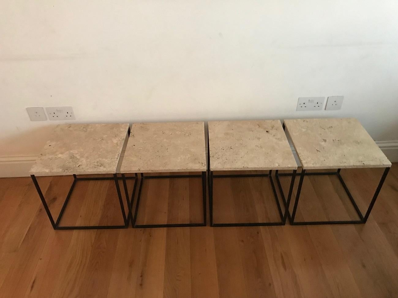 French 1950s Set of Metal and Travertine Tables For Sale 3