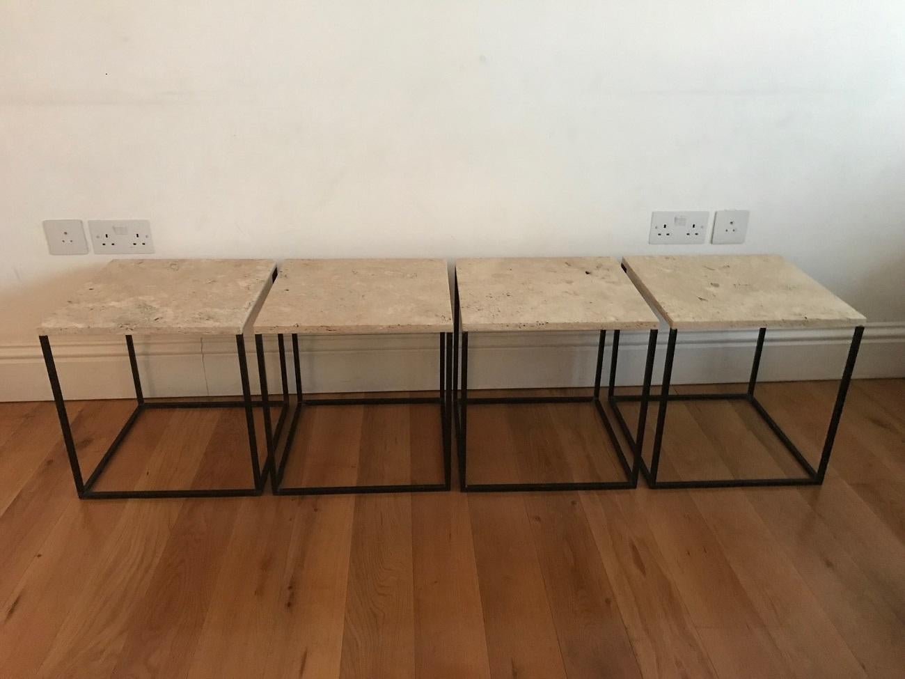 French 1950s Set of Metal and Travertine Tables For Sale 4