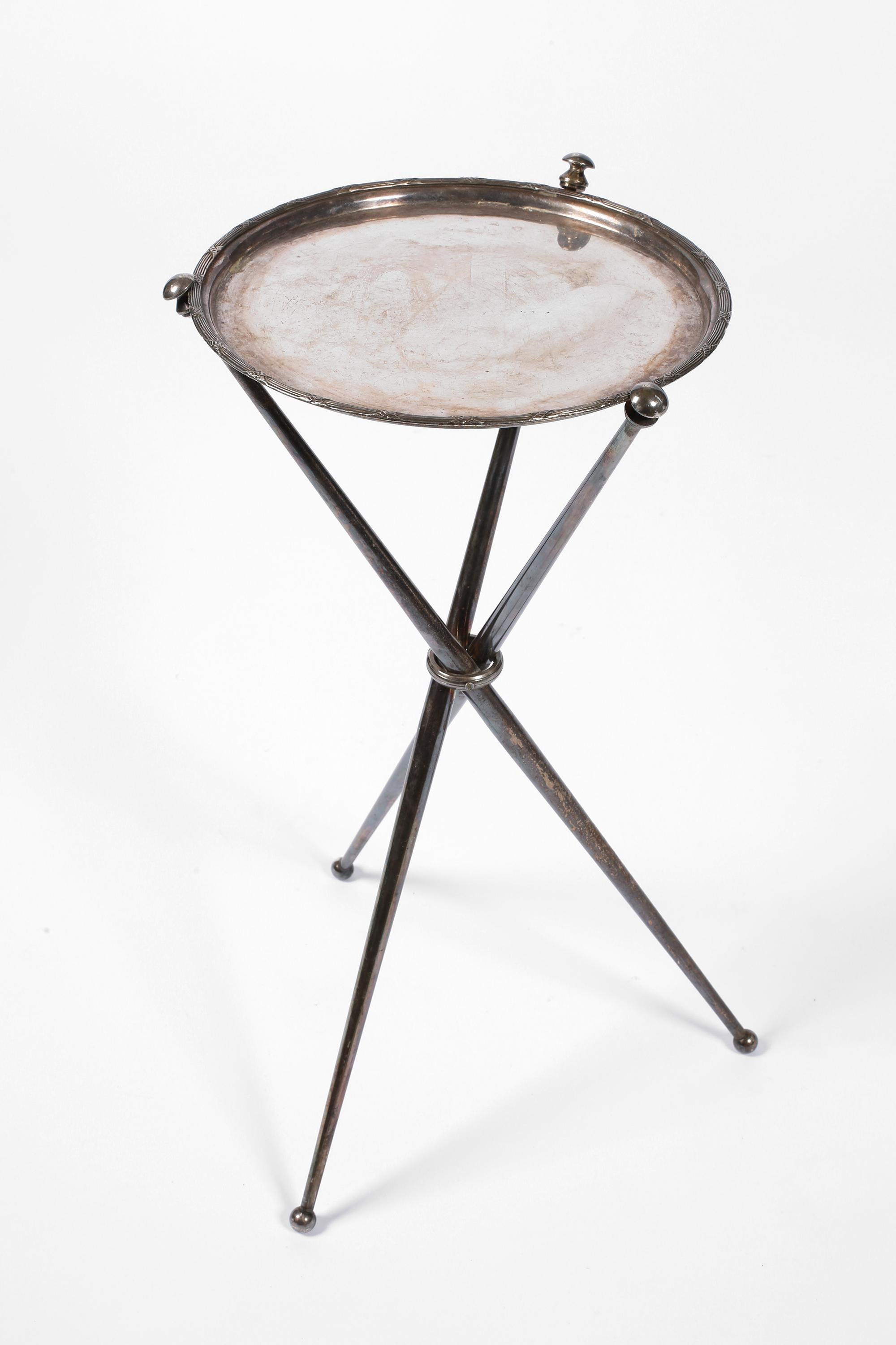 French 1950s Silvered Brass Tripod Side or Drinks Table 7
