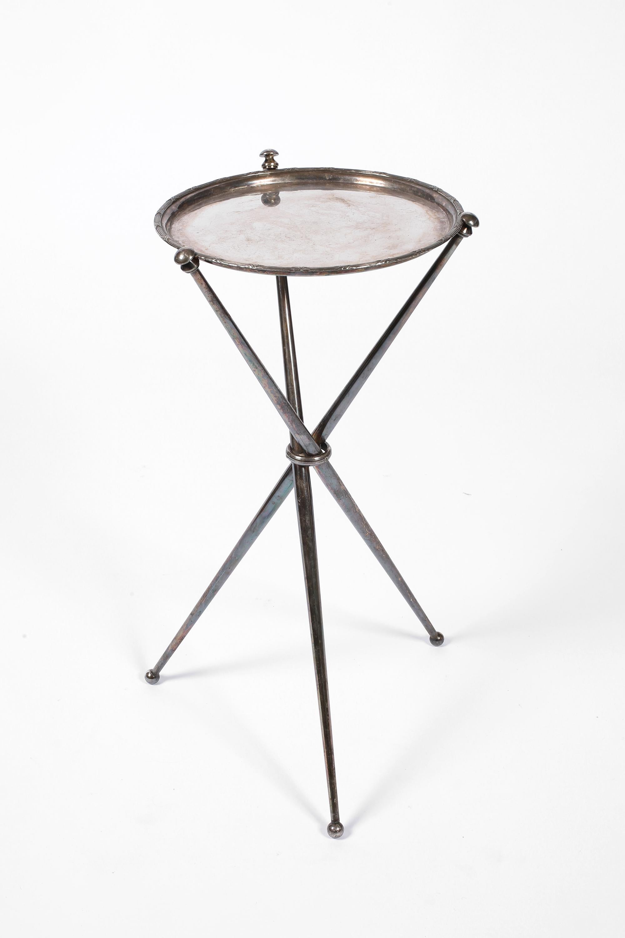 French 1950s Silvered Brass Tripod Side or Drinks Table 8