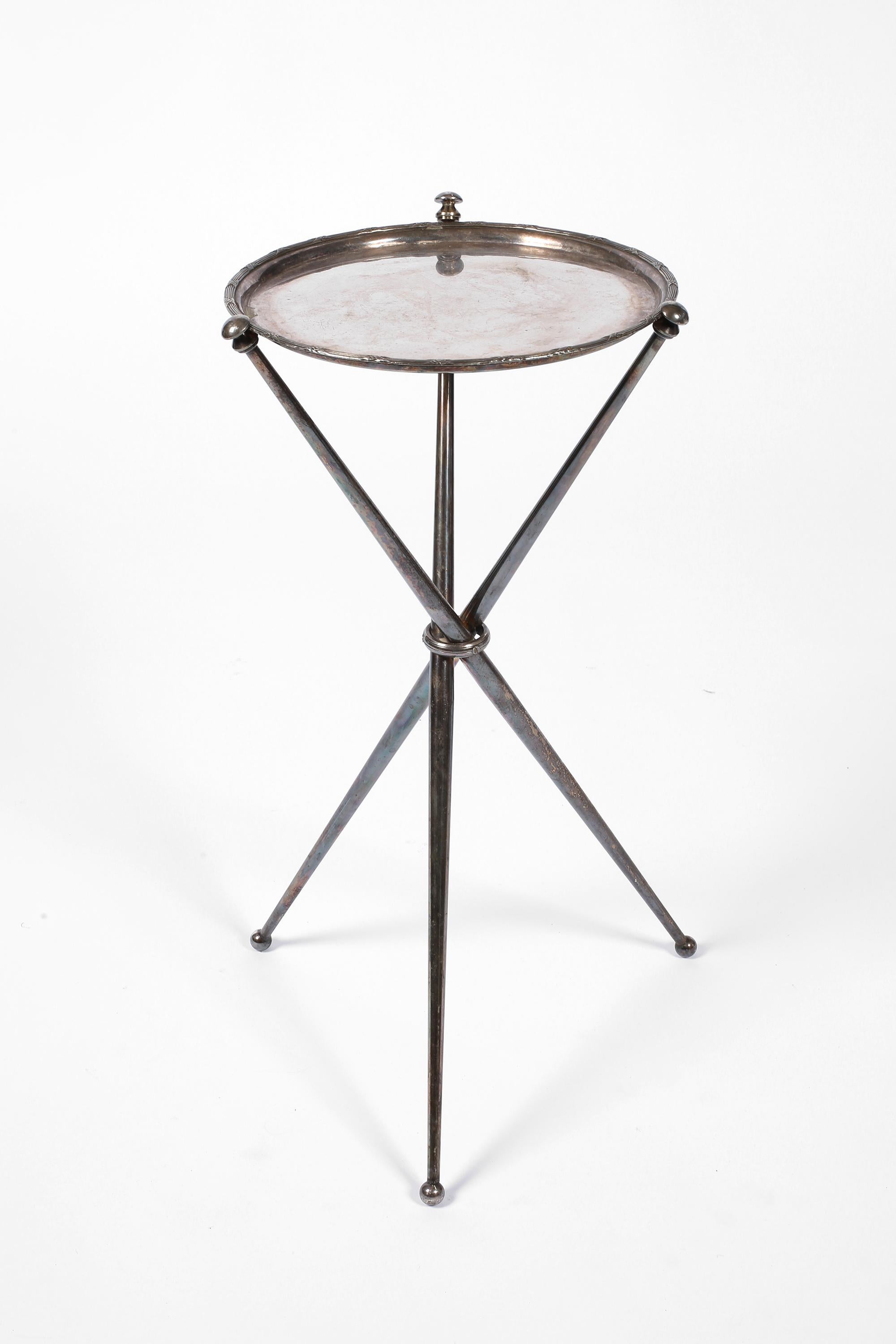French 1950s Silvered Brass Tripod Side or Drinks Table In Fair Condition In London, GB