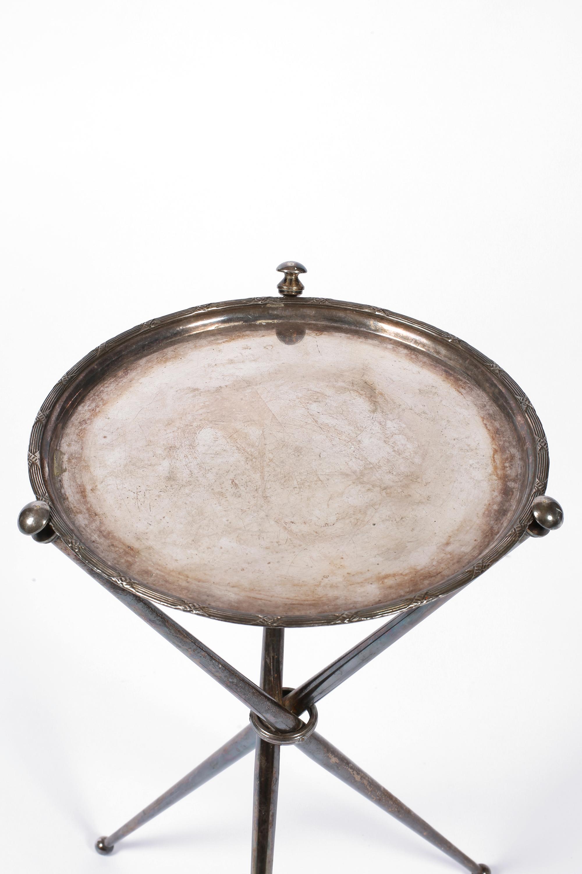 20th Century French 1950s Silvered Brass Tripod Side or Drinks Table
