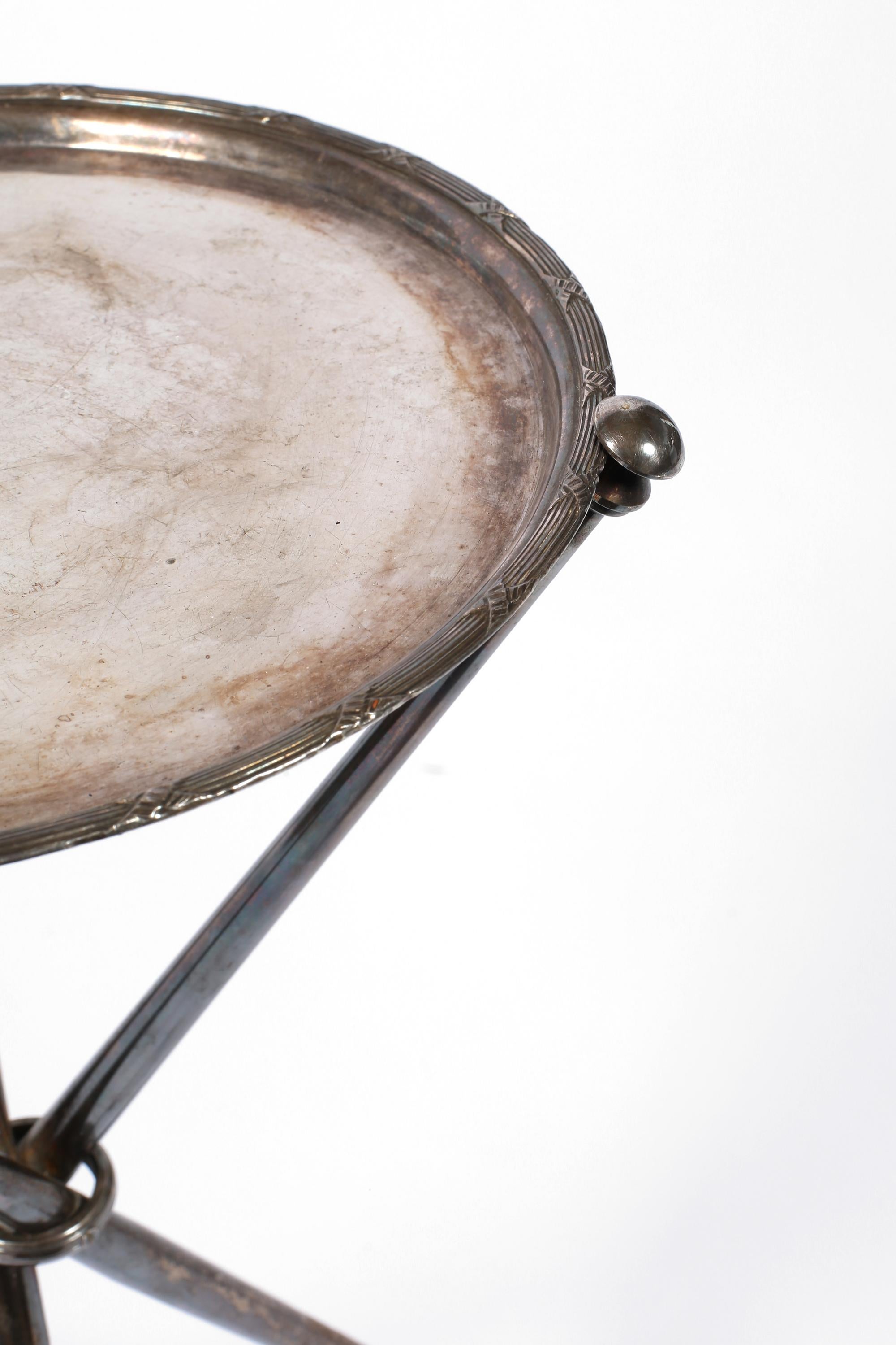 French 1950s Silvered Brass Tripod Side or Drinks Table 1