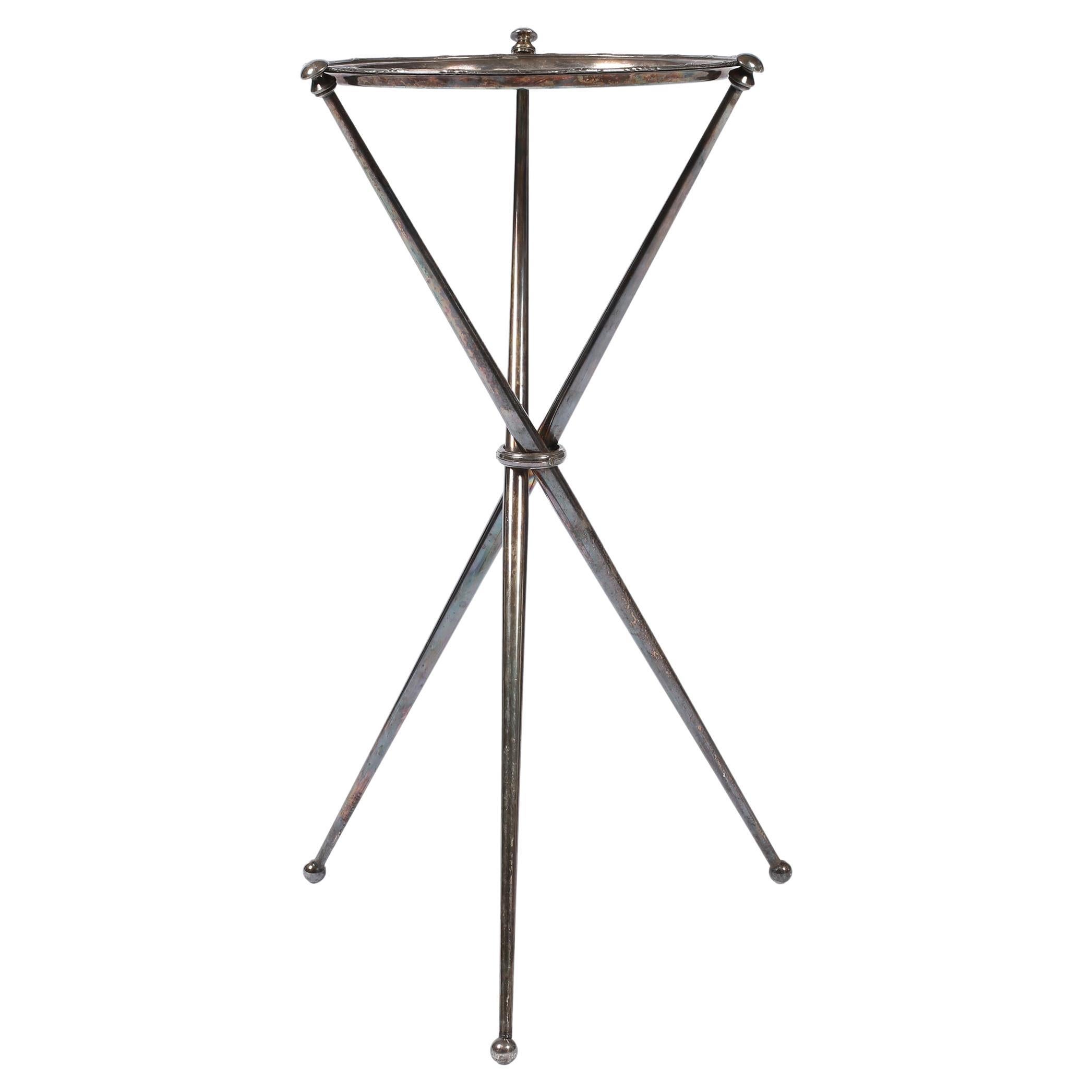 French 1950s Silvered Brass Tripod Side or Drinks Table