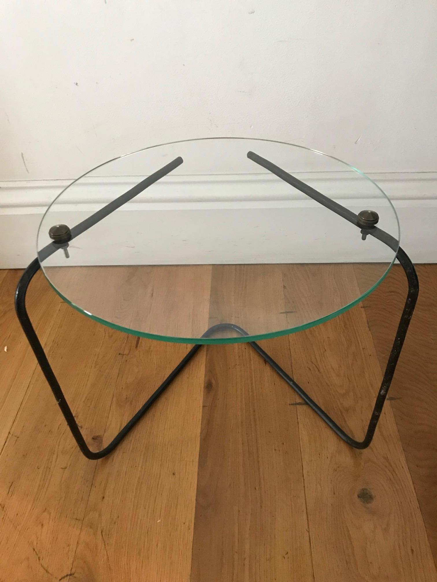 Mid-Century Modern French 1950s Small Glass and Metal Low Side Table