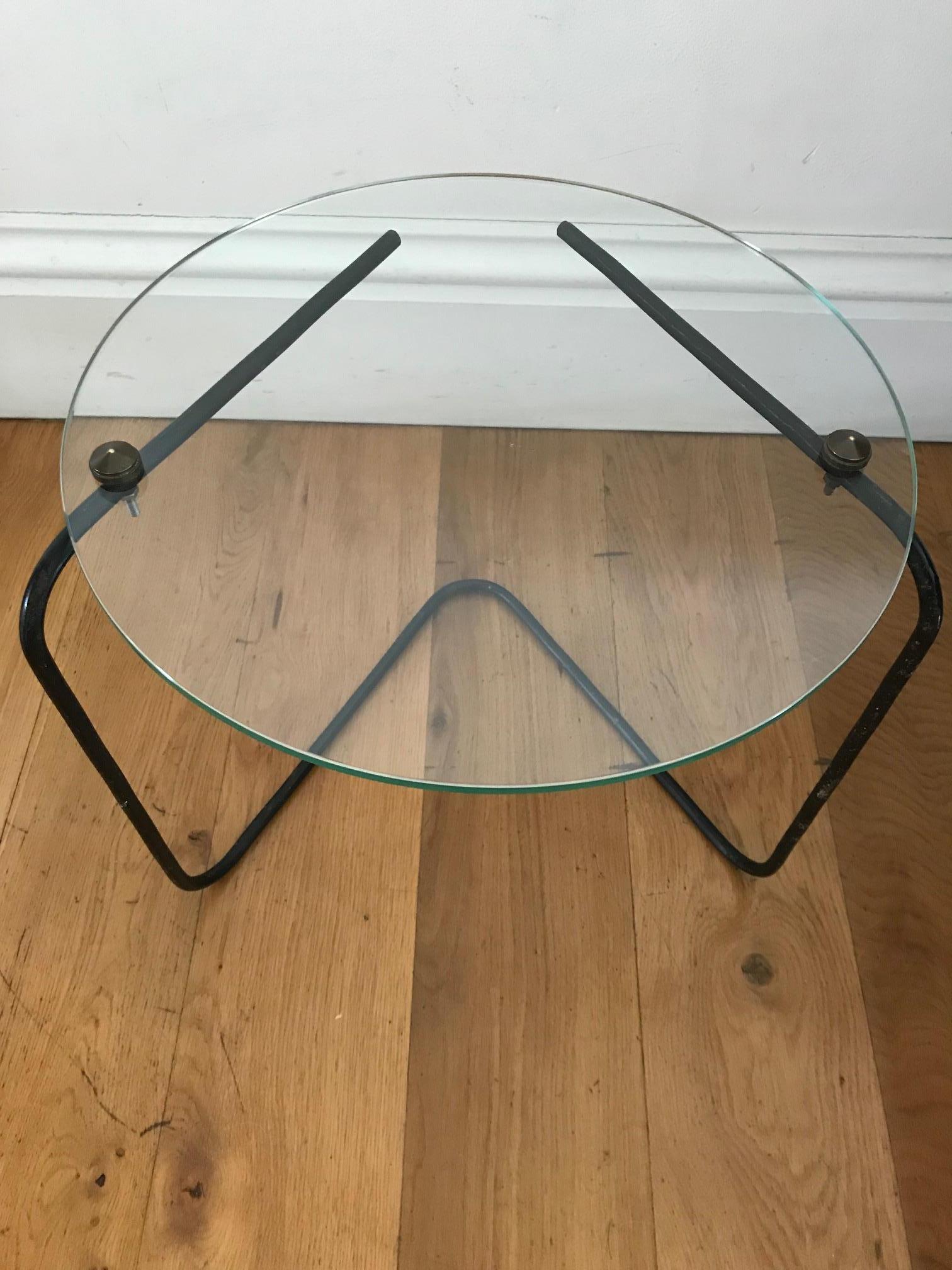 French 1950s Small Glass and Metal Low Side Table In Good Condition In London, GB
