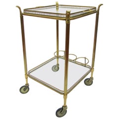 Vintage French 1950s Square Brass and Glass Cocktail Trolley