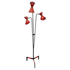 Vintage French 1950's Three Arm Floor Lamp with Mategot Style Perforated Diabolo Shades