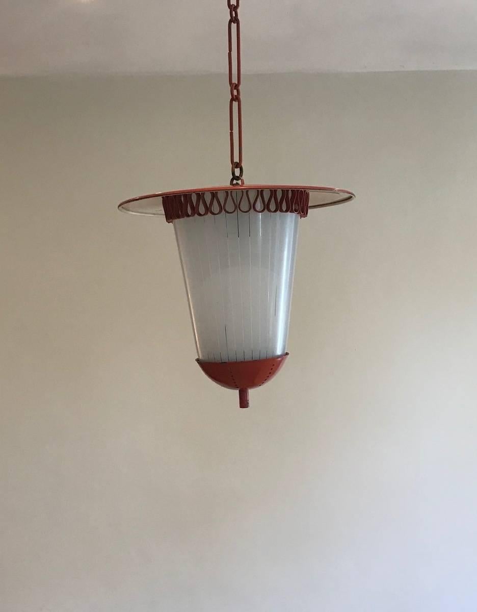 French 1950s Tole and Opaline Lantern 5