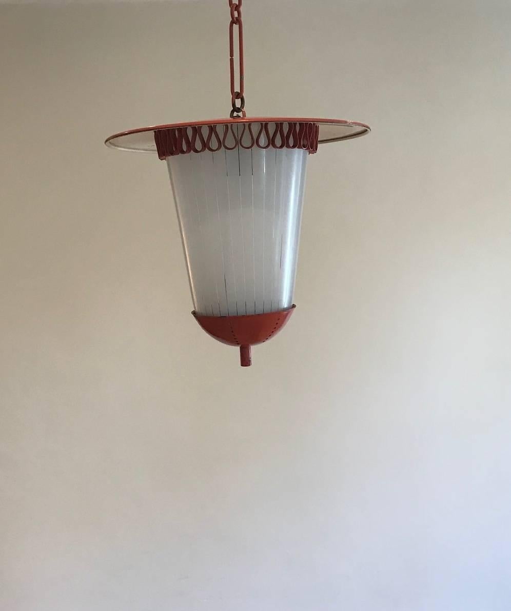 French 1950s Tole and Opaline Lantern 6