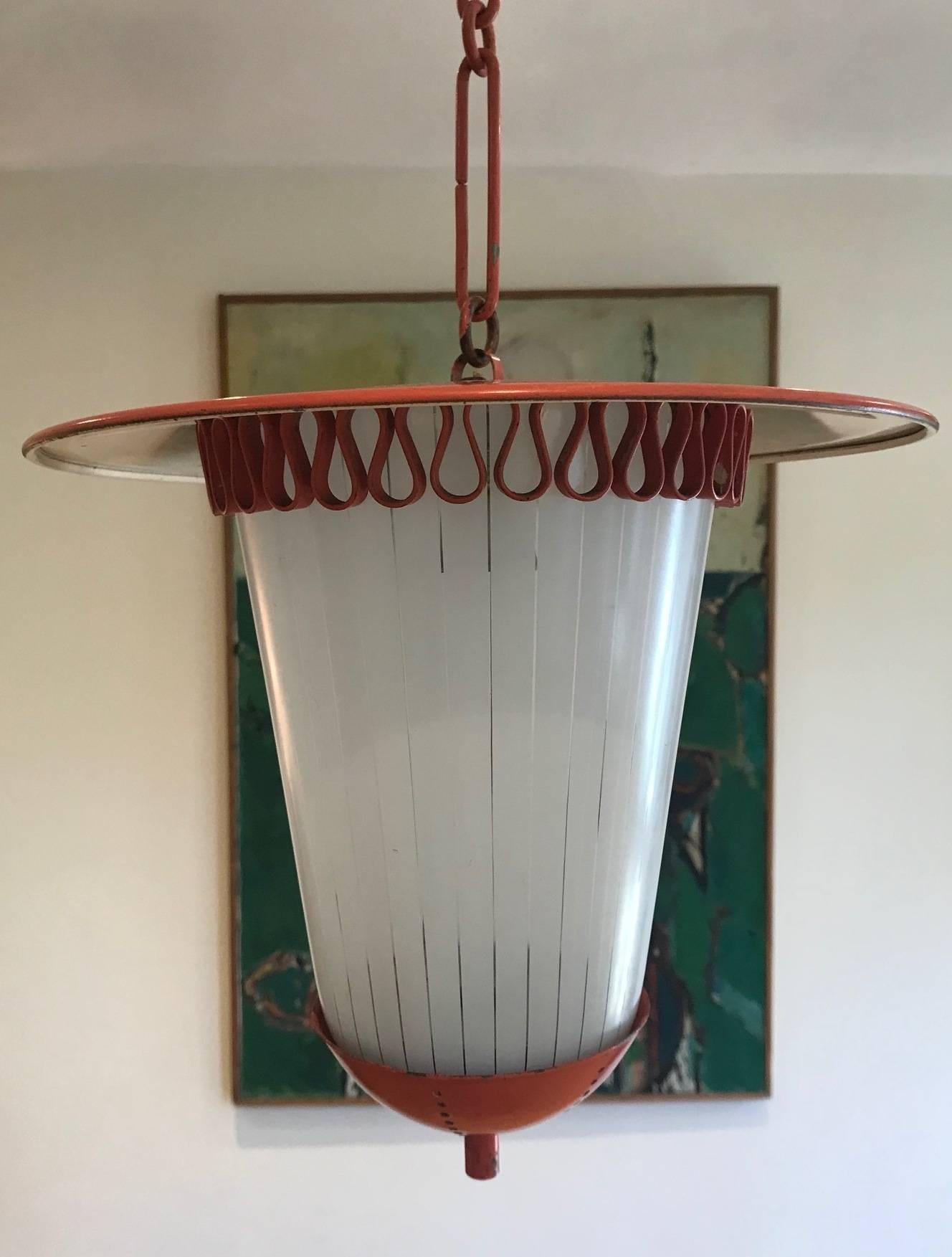 French 1950s Tole and Opaline Lantern 7