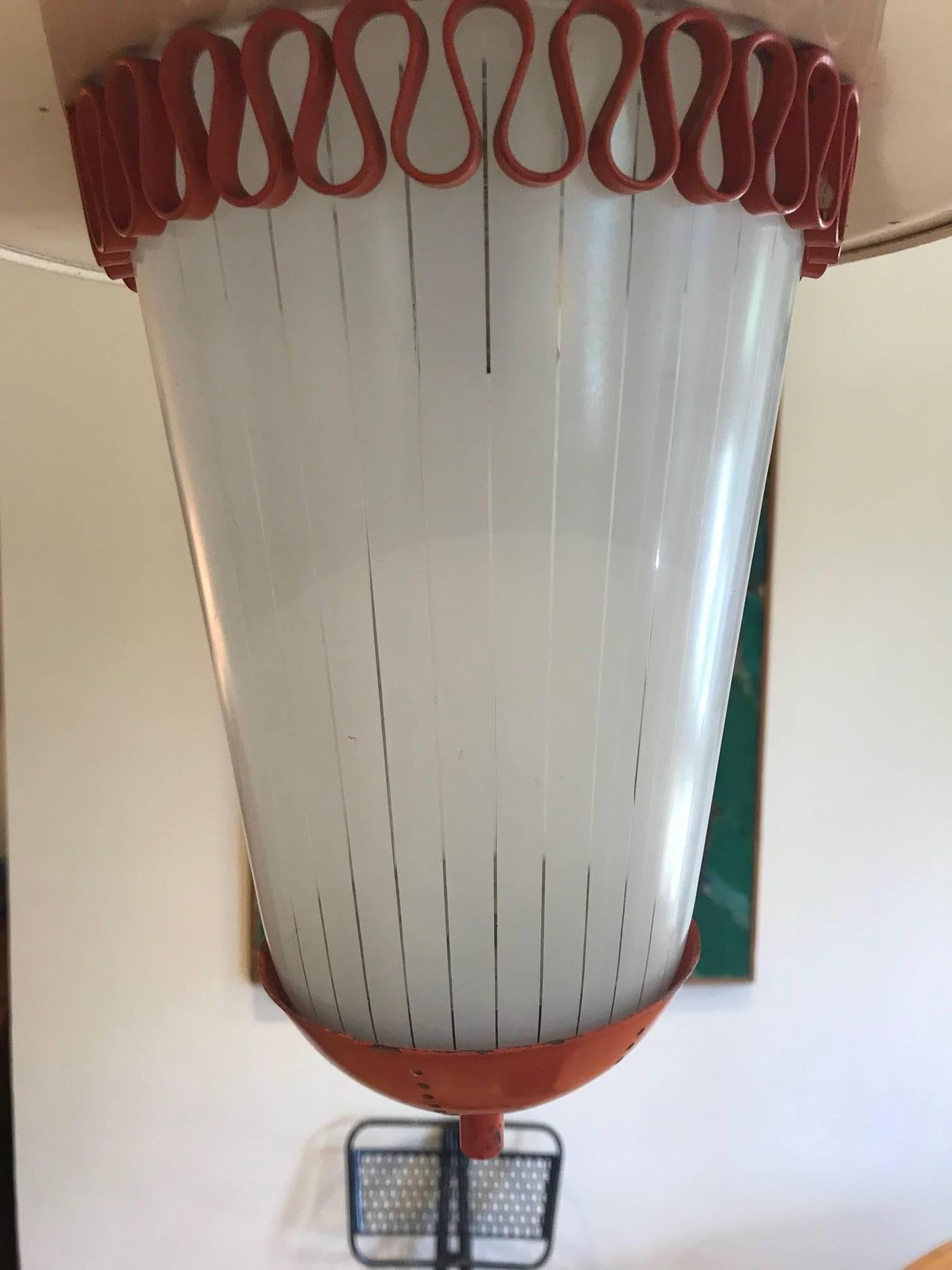 Mid-Century Modern French 1950s Tole and Opaline Lantern