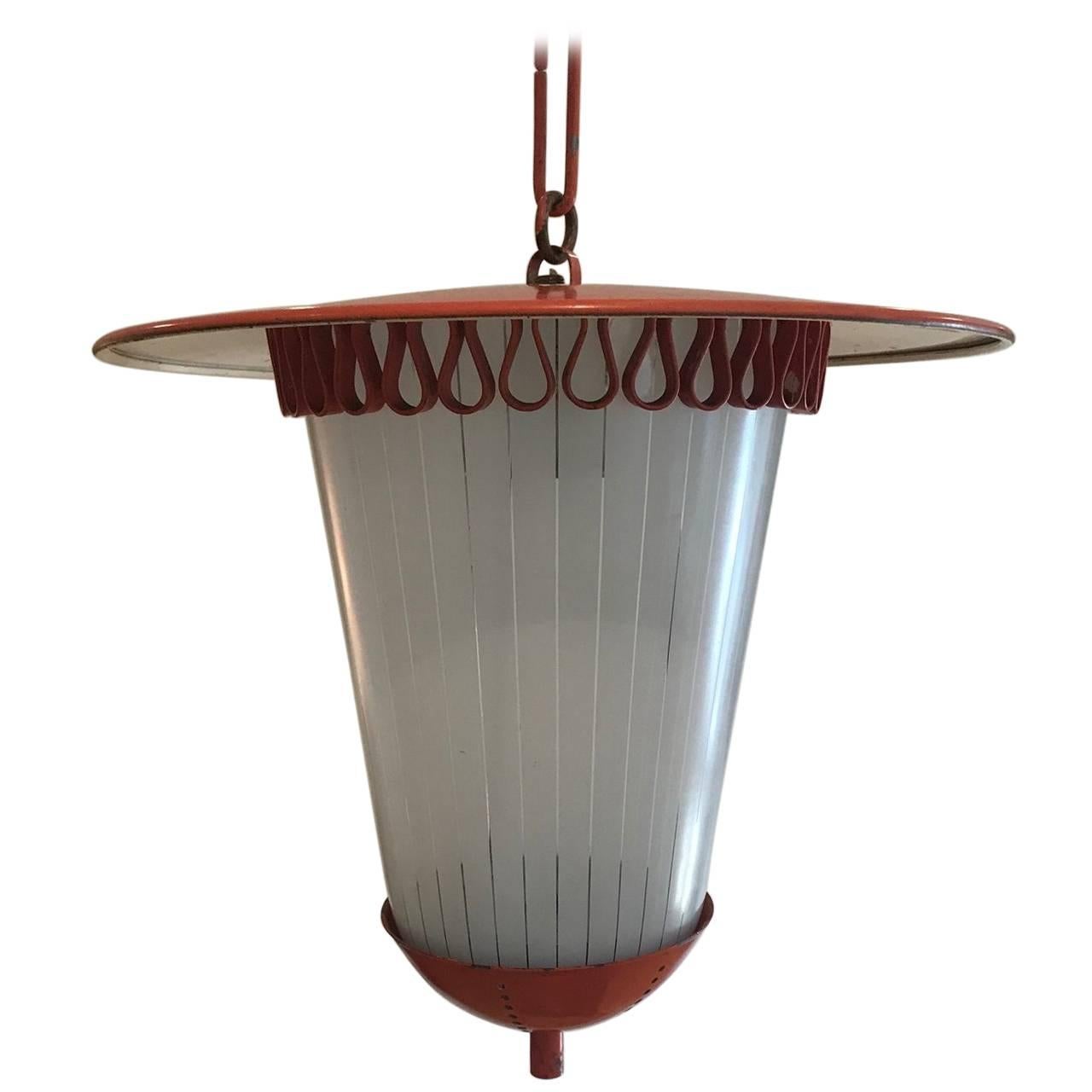 French 1950s Tole and Opaline Lantern