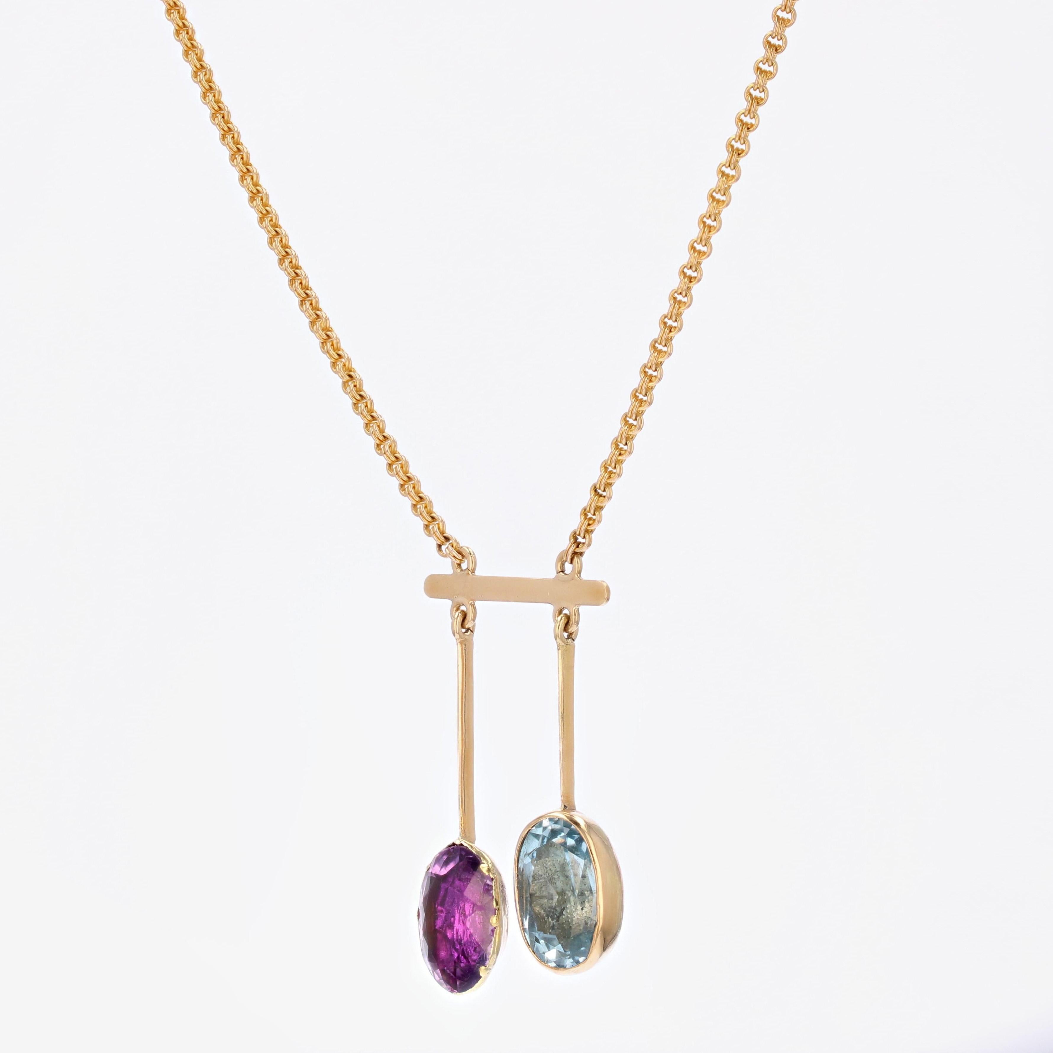 Oval Cut French 1950s Topaz and Amethyst Gold Lariat Necklace 