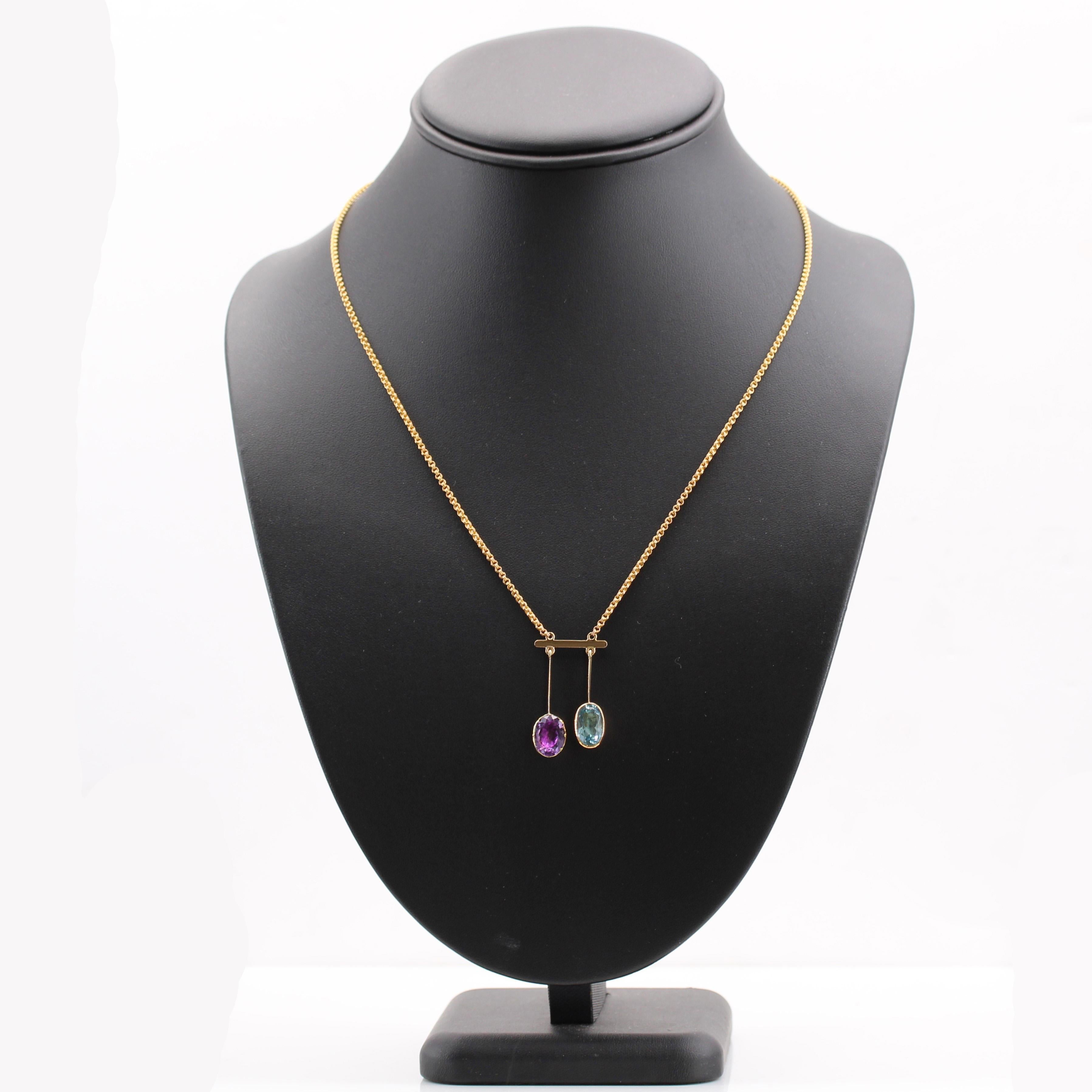 Women's French 1950s Topaz and Amethyst Gold Lariat Necklace 