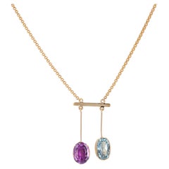 French 1950s Topaz and Amethyst Gold Lariat Necklace 