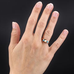 French 1950s Turquoise Cultured Pearls 18 Karat Rose Gold Ring