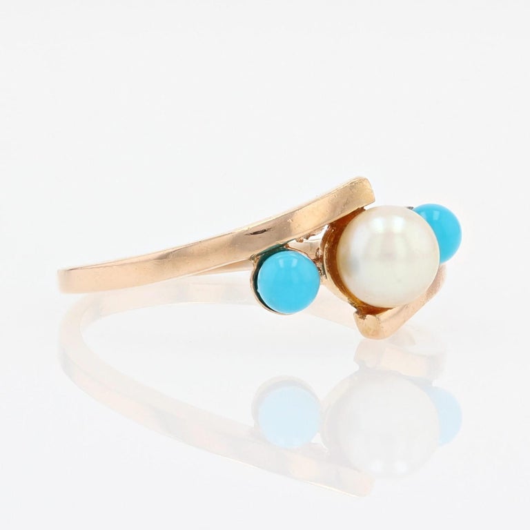 French 1950s Turquoise Cultured Pearls 18 Karat Rose Gold Ring For Sale at  1stDibs | turquoise and pearl ring