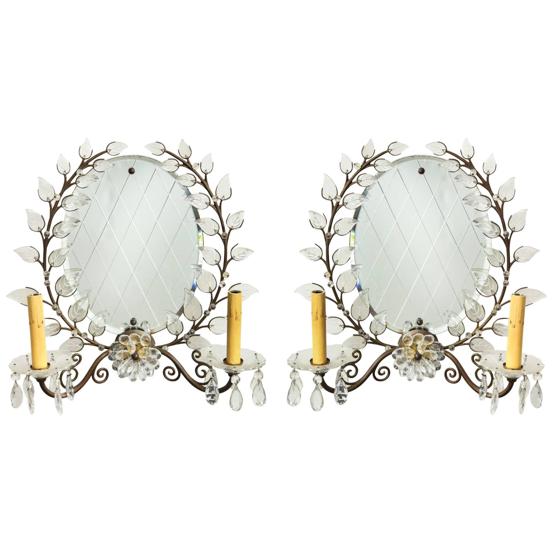 French 1950s Two-Light Mirrored Sconces