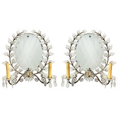 French 1950s Two-Light Mirrored Sconces