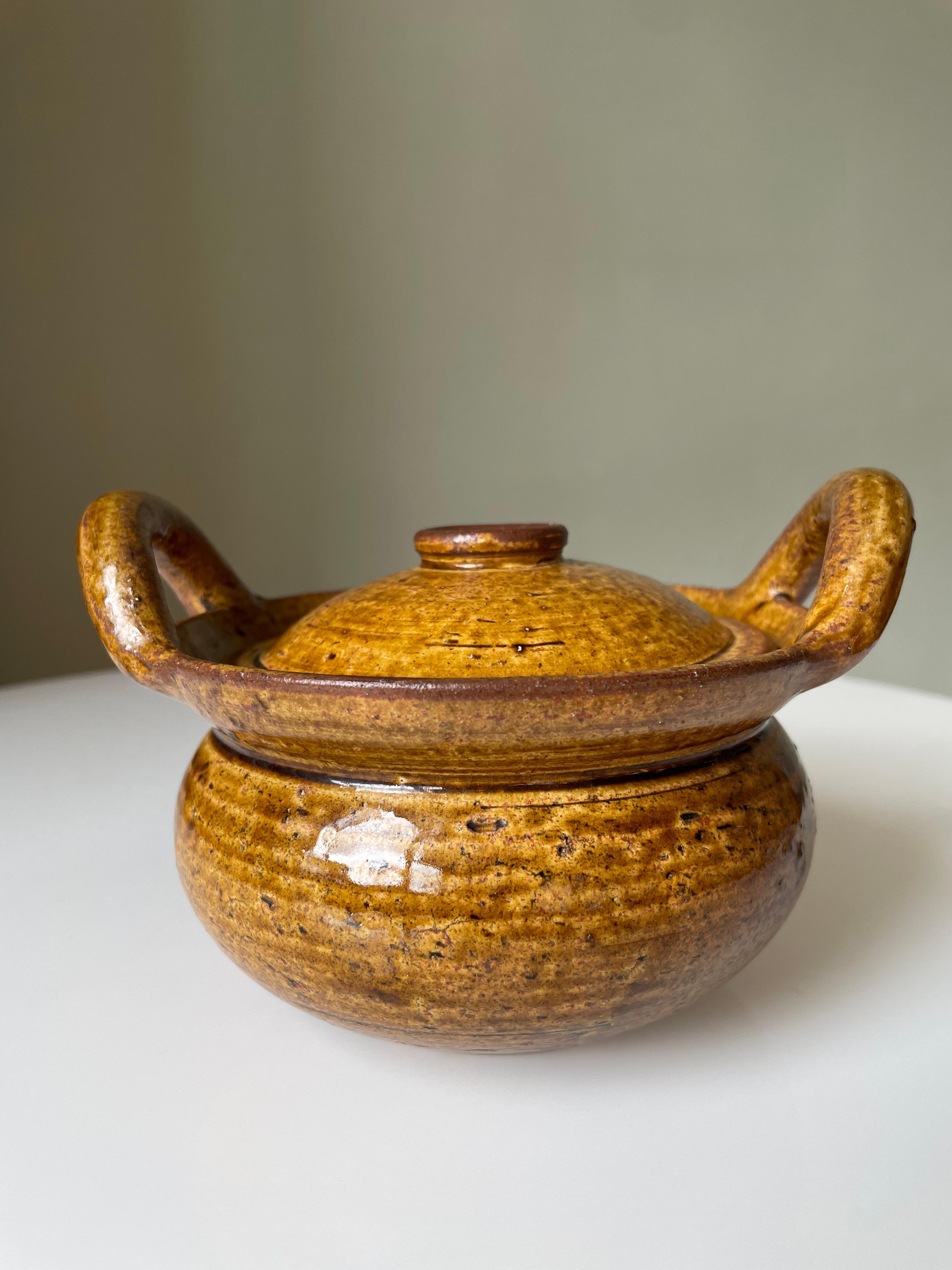 Antique French Umber Glazed Lidded Bowl, 1920s For Sale 3