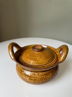 Antique French Umber Glazed Lidded Bowl, 1920s