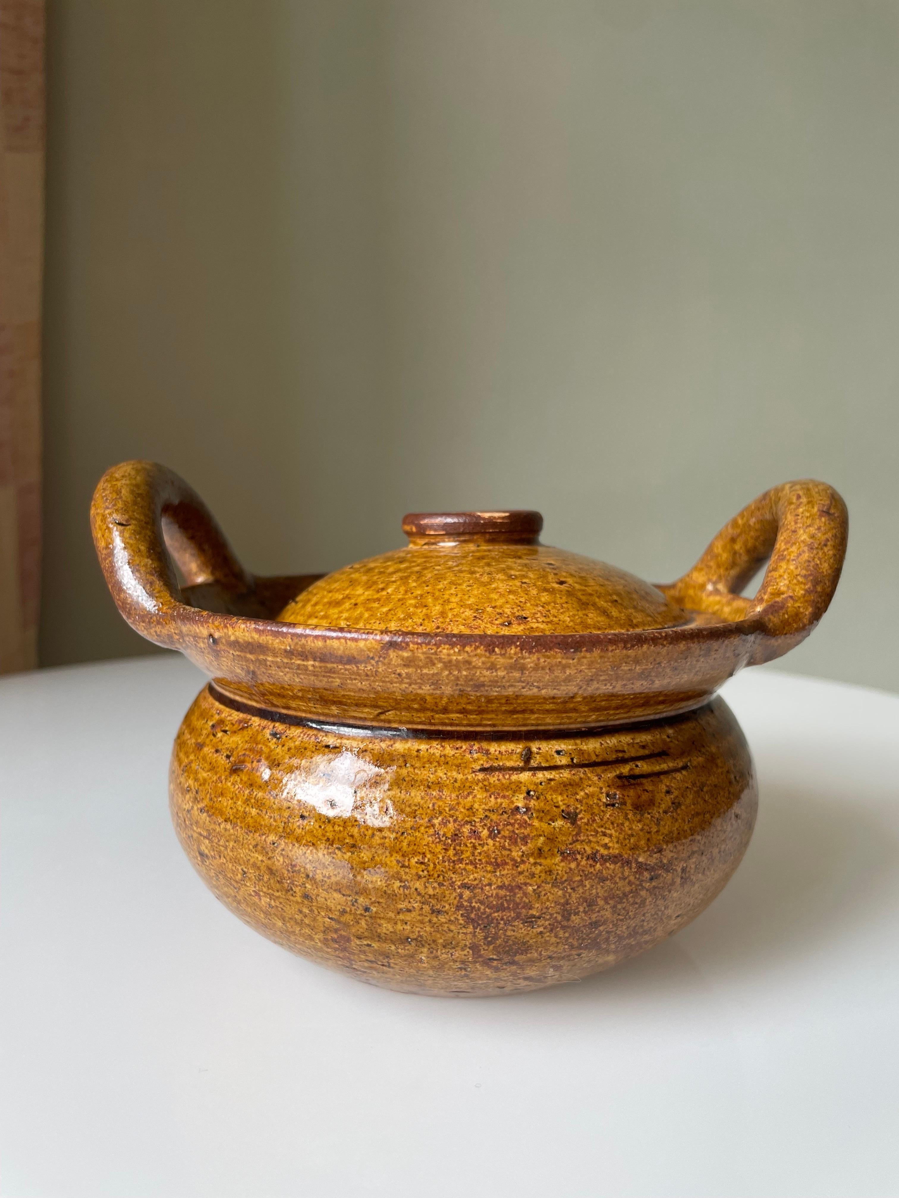 Antique French Umber Glazed Lidded Bowl, 1920s For Sale 2