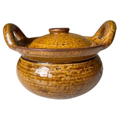 Antique French Umber Glazed Lidded Bowl, 1920s