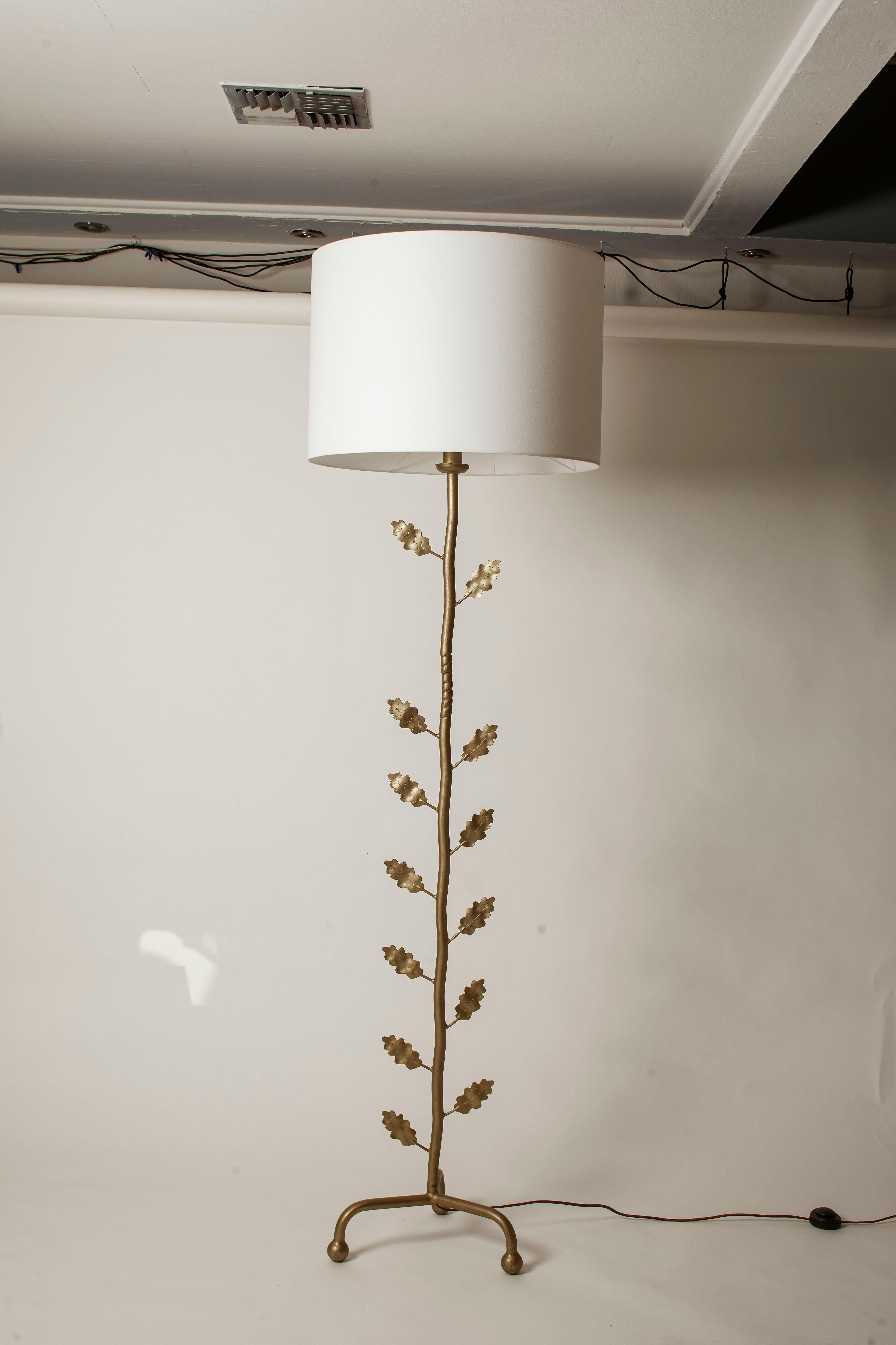 Mid-20th Century French 1950's Unique Gilded Leaf Motif Floor Lamp For Sale