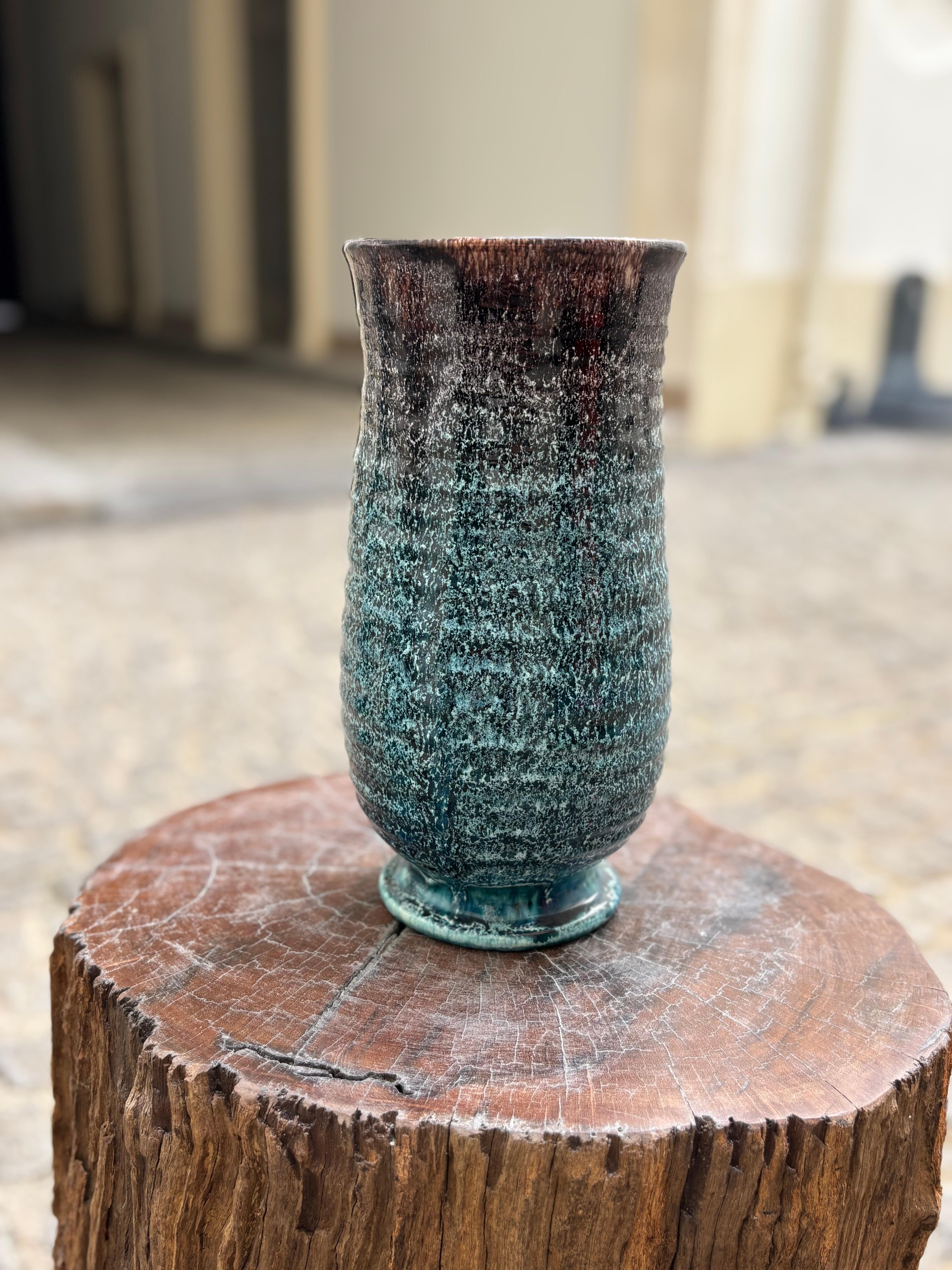 Vernissé Vase français des années 1950 par Accolay Pottery en vente