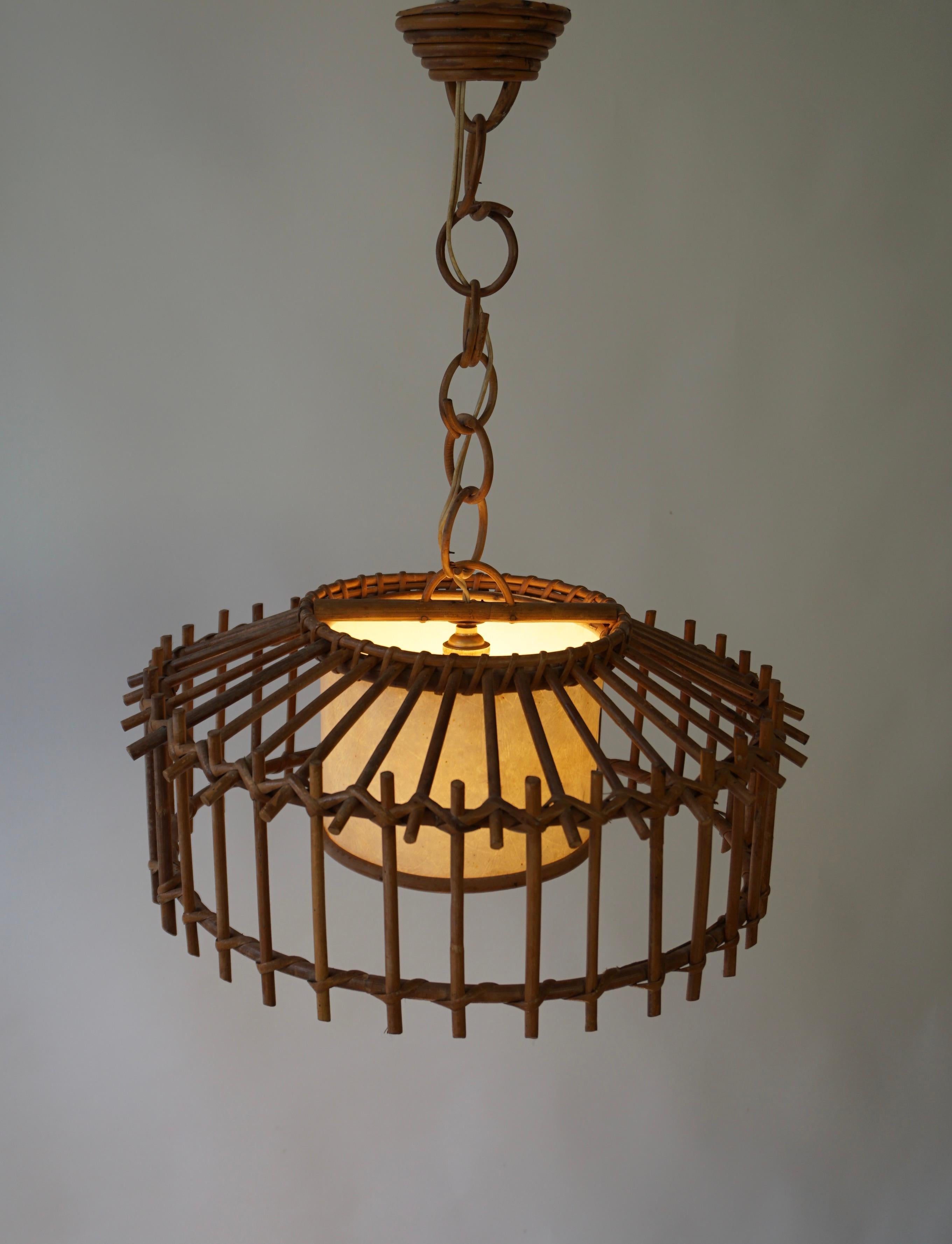 20th Century French 1950s Vintage Bamboo & Rattan Pendant Lamp For Sale
