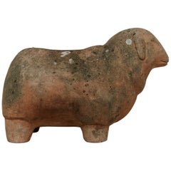 French 1950s Weathered Terra Cotta Sheep