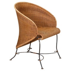French 1950s Wicker and Iron Chair