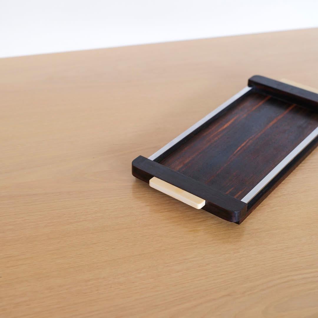 Plateau en bois et chrome des années 50 1