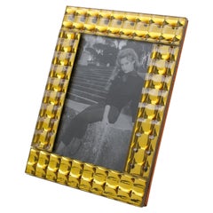 French 1950s Yellow Faceted Mirror Picture Frame