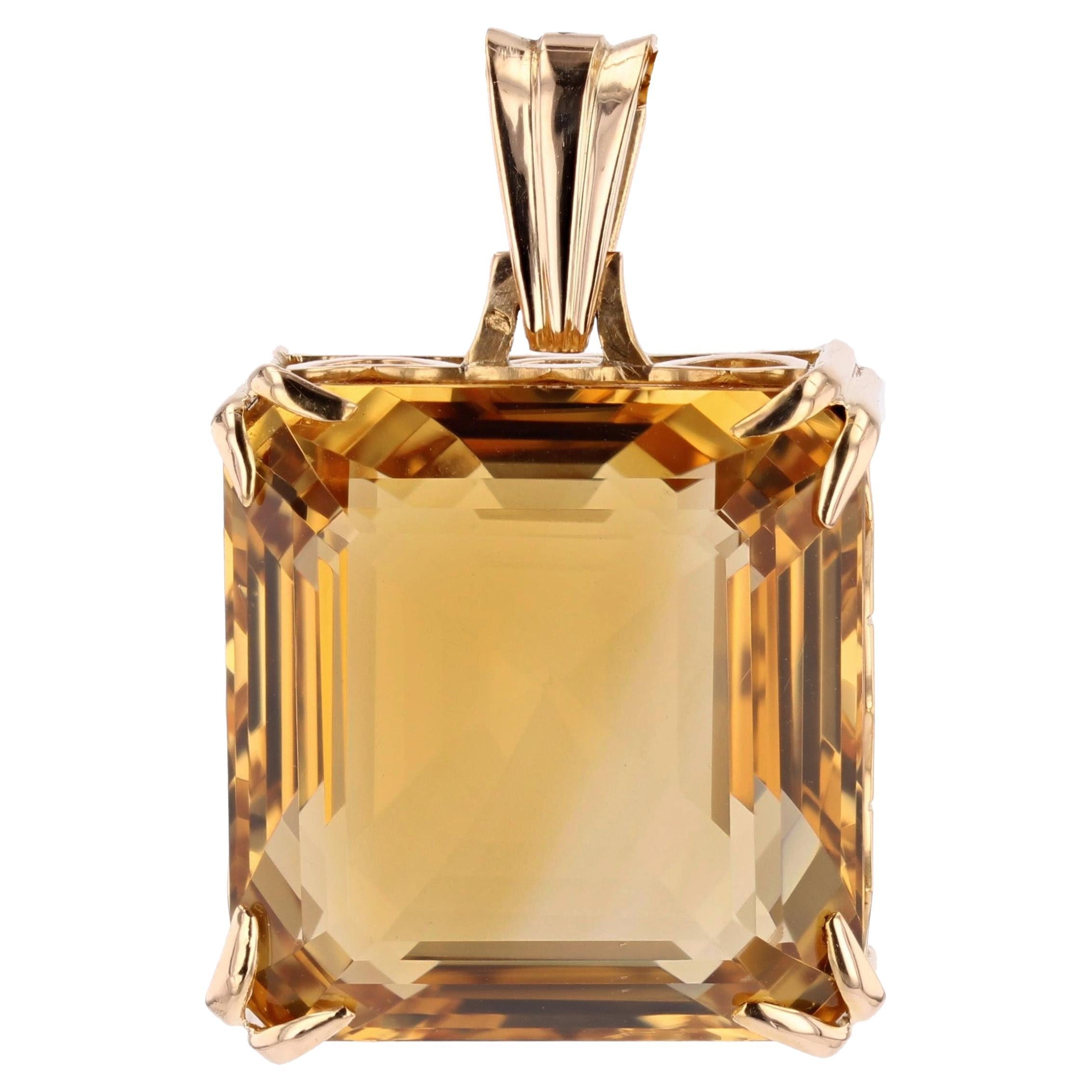 Ciondolo retrò francese del 1960 in oro rosa 18 carati con citrino da 93 carati