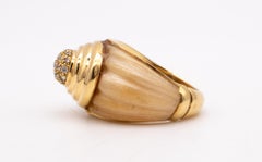 French 1960 Art Deco Retro Bakelite Cocktail Ring in 18Kt Gold with Diamonds