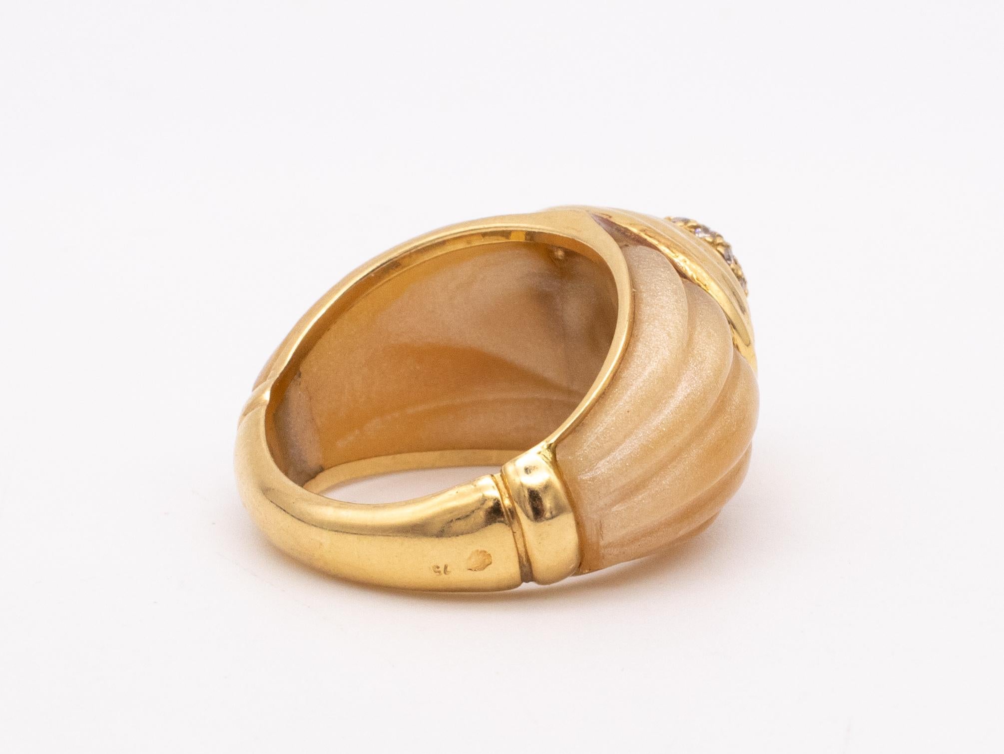 Women's French 1960 Art Deco Retro Bakelite Cocktail Ring in 18Kt Gold with Diamonds