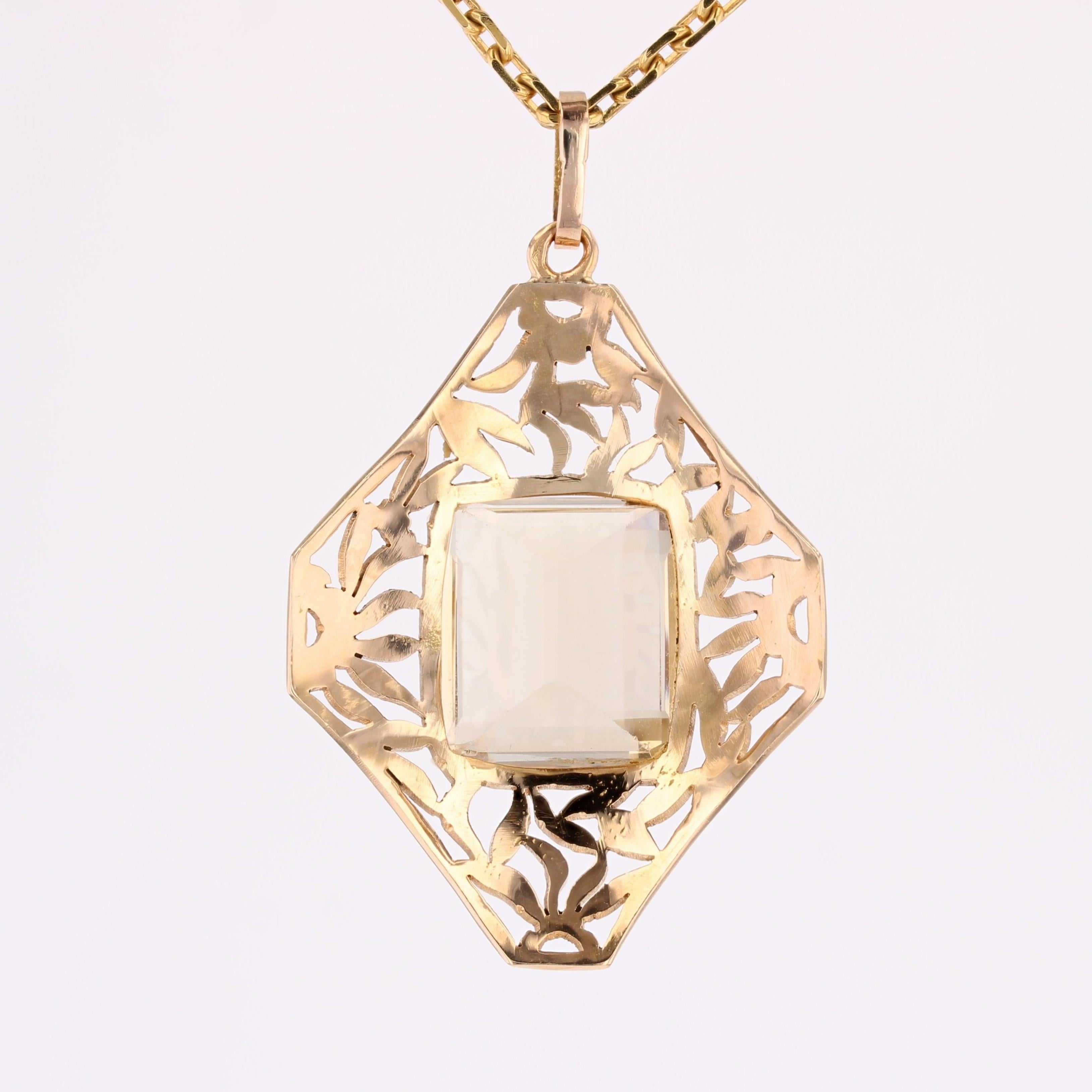 Ciondolo retrò francese del 1960 in oro rosa 18 carati con citrino rombico traforato in vendita 4