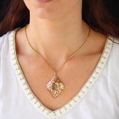 French 1960 Citrine Rhombic Openwork 18 Karat Rose Gold Retro Pendant