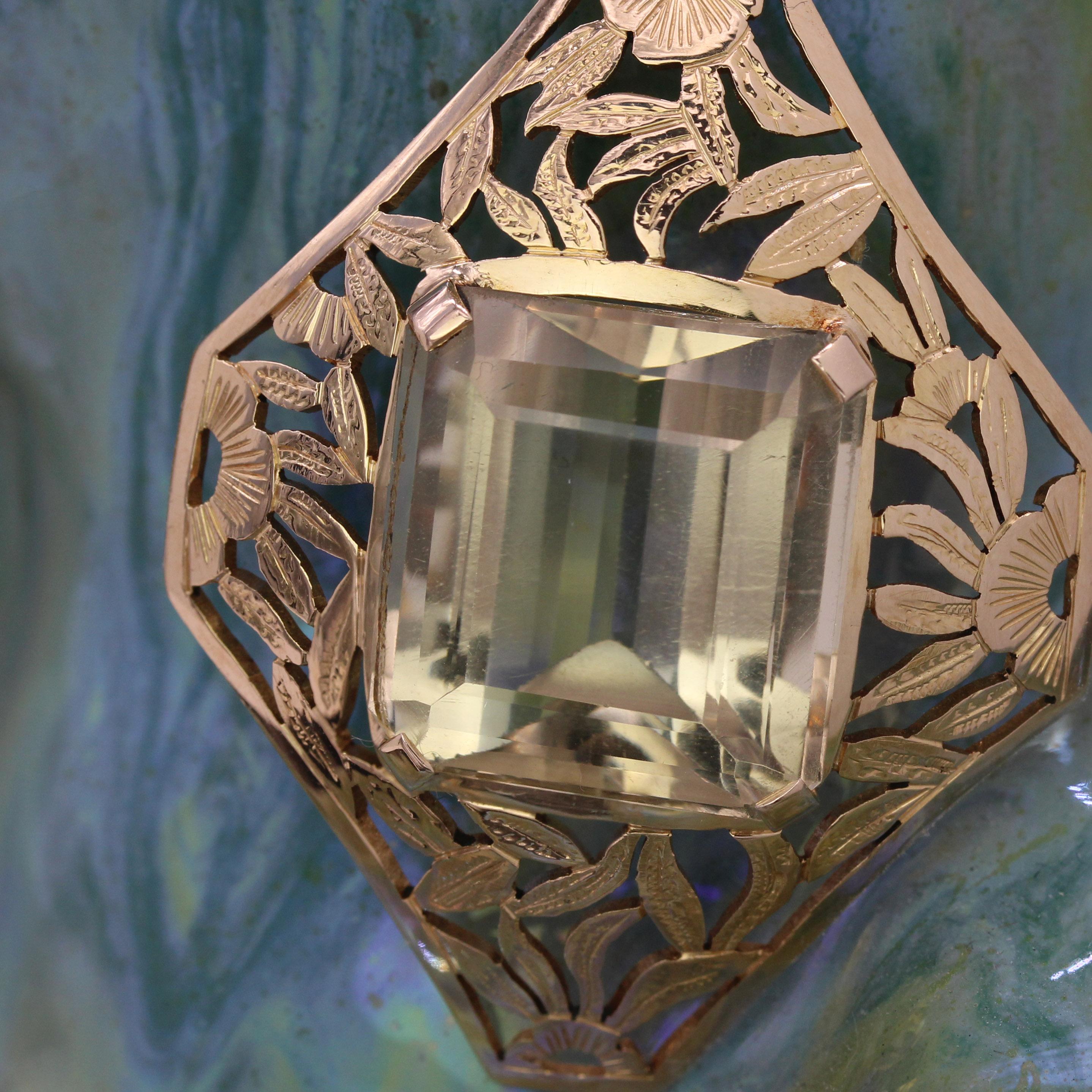 Ciondolo retrò francese del 1960 in oro rosa 18 carati con citrino rombico traforato in vendita 2