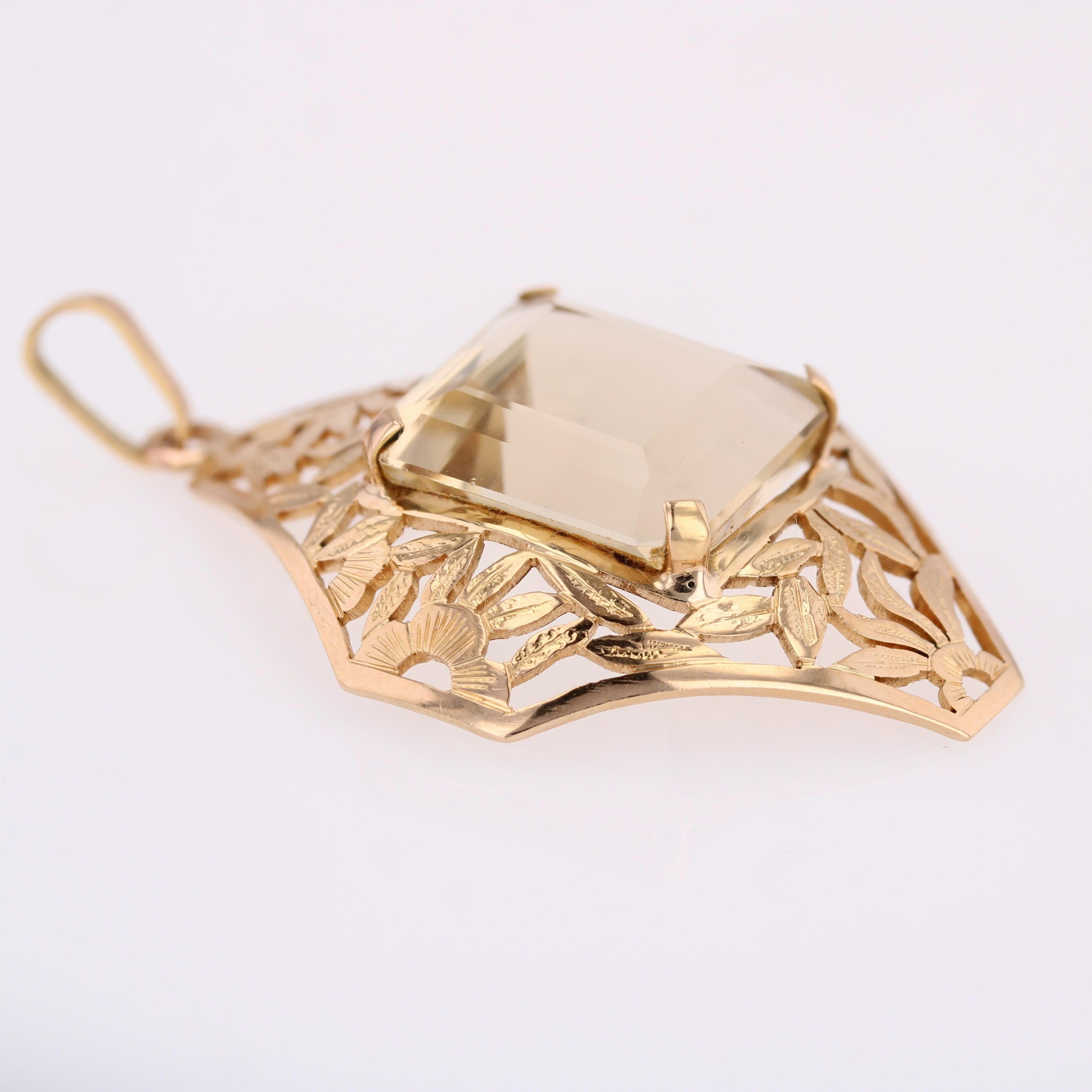 Ciondolo retrò francese del 1960 in oro rosa 18 carati con citrino rombico traforato in vendita 3